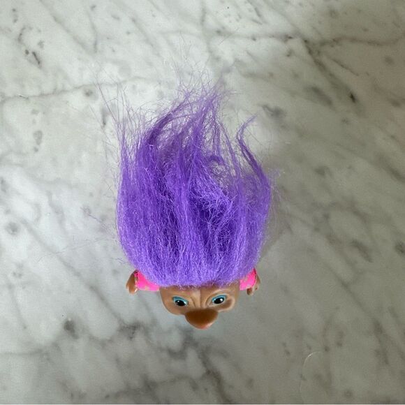 Vtg Russ Troll Doll Purple Hair, BlueEyes, acid wash shorts & neon top  3” - Picture 6 of 8